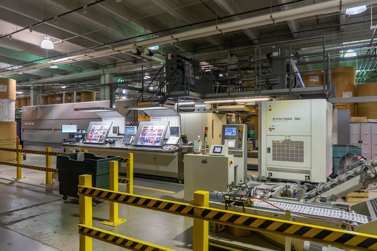 Mailing line control consoles at the Solo Printing plant in Miami
